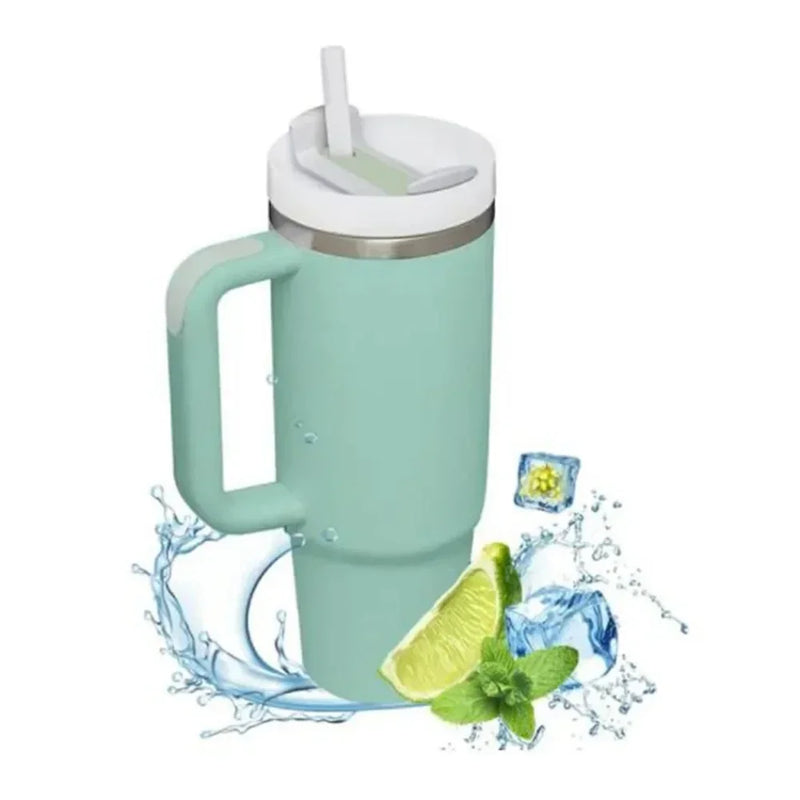 Garrafa de água isolada de aço inoxidável 1200ML , copo térmico para café, canecas quentes e frias, garrafa térmica a vácuo com alça, canudo, para esporte