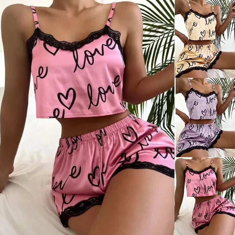 Conjunto de 2 peças de pijama feminino estampadas.