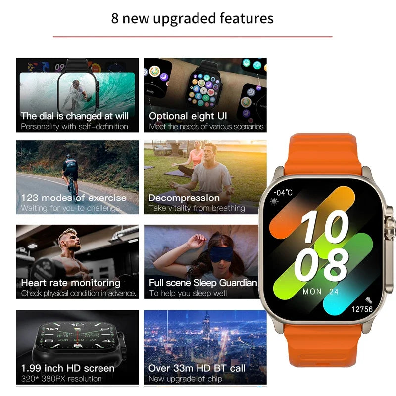 Smart Watch 2024 T800 Ultra"Tela AMOLED NFC Bússola À Prova D'Água Para Apple Watch IWO Ultra 8 Smartwatch