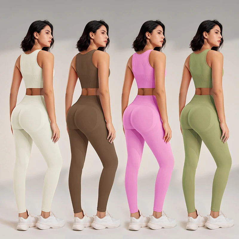 Conjunto de roupas de leggings de cintura alta e top, duas peças, sem costura, roupas de exercícios