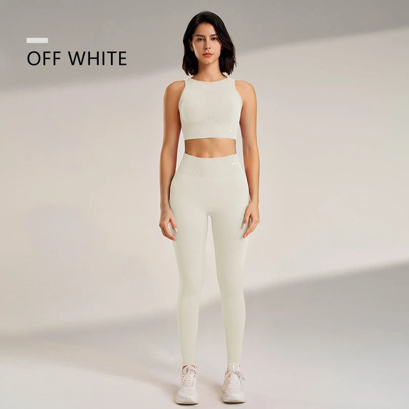 Conjunto de roupas de leggings de cintura alta e top, duas peças, sem costura, roupas de exercícios