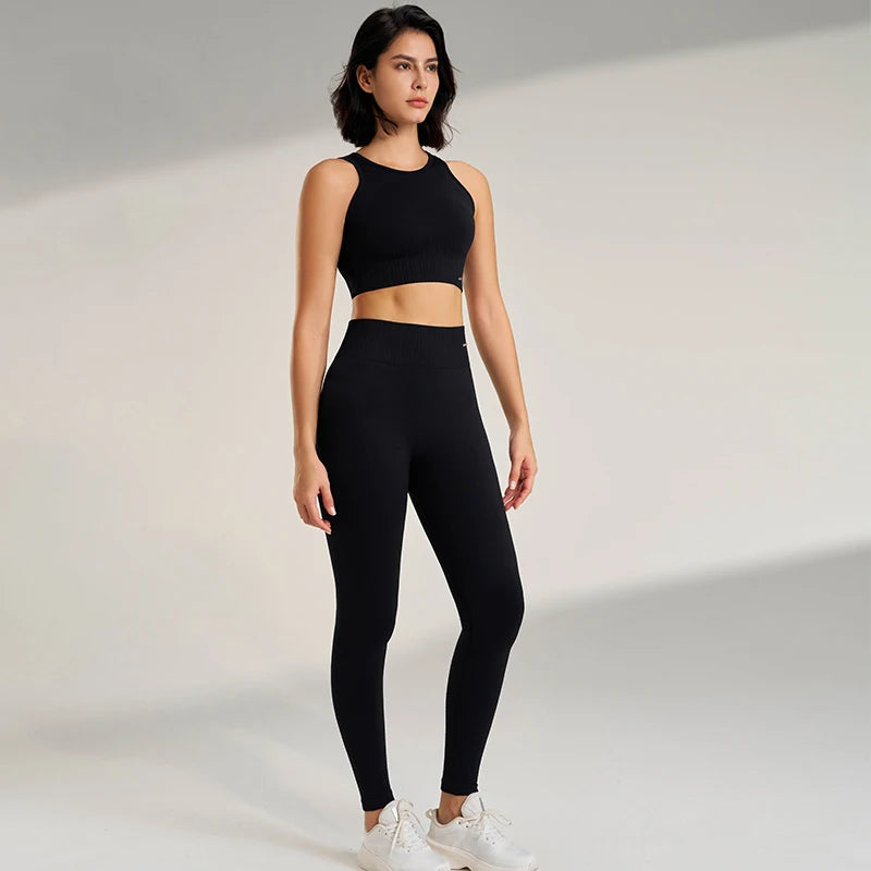 Conjunto de roupas de leggings de cintura alta e top, duas peças, sem costura, roupas de exercícios