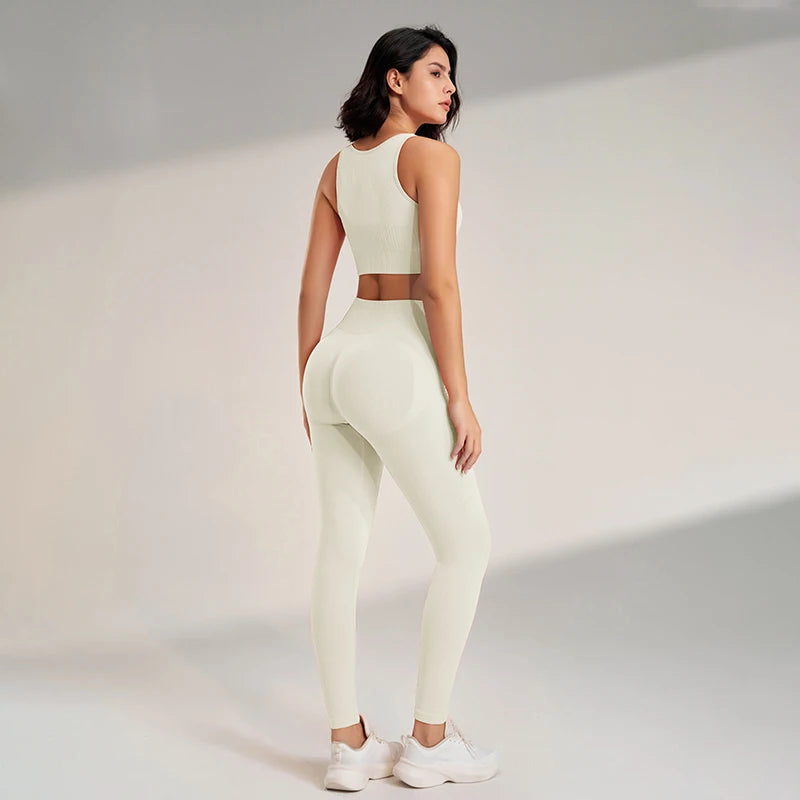 Conjunto de roupas de leggings de cintura alta e top, duas peças, sem costura, roupas de exercícios