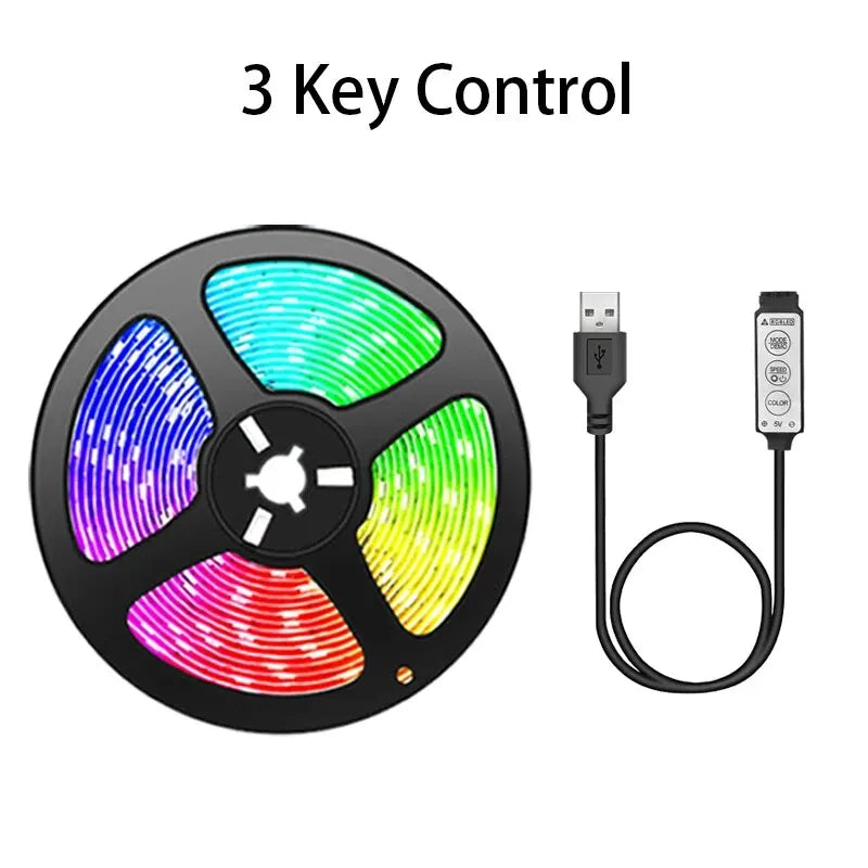 Luzes Led para TV 3 Teclas Controle Led Strip USB 5V Fita Luzes para TV Luz de Fundo Decoração de Festa em Casa Fita Flexível