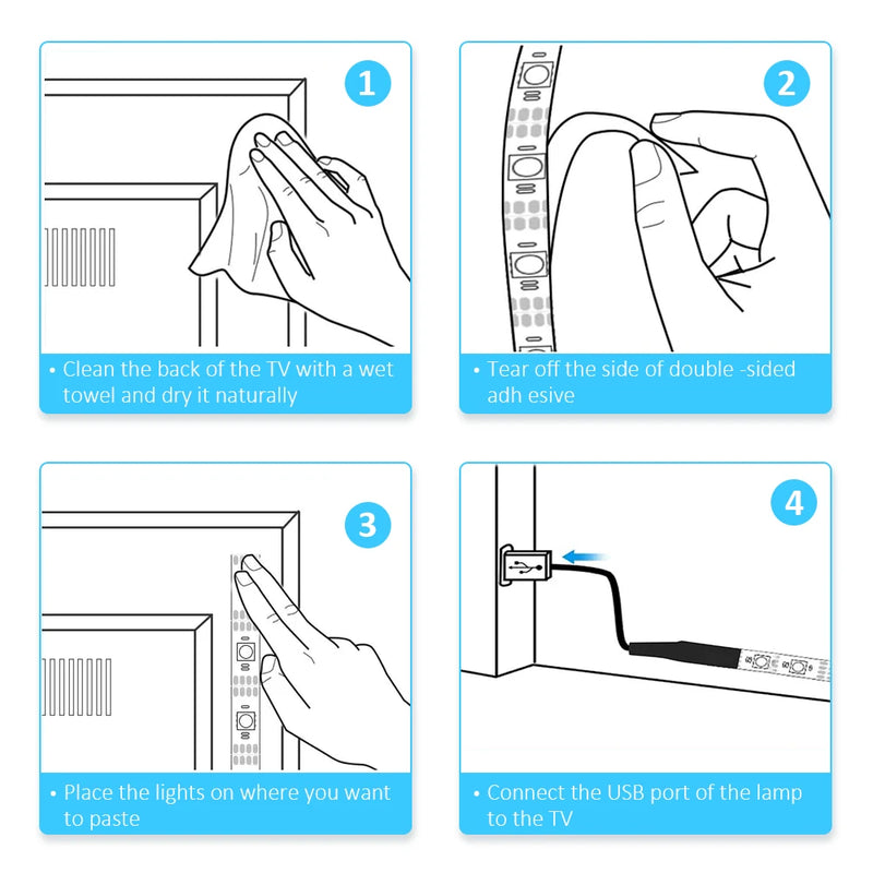 Luzes Led para TV 3 Teclas Controle Led Strip USB 5V Fita Luzes para TV Luz de Fundo Decoração de Festa em Casa Fita Flexível