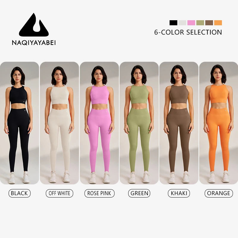 Conjunto de roupas de leggings de cintura alta e top, duas peças, sem costura, roupas de exercícios