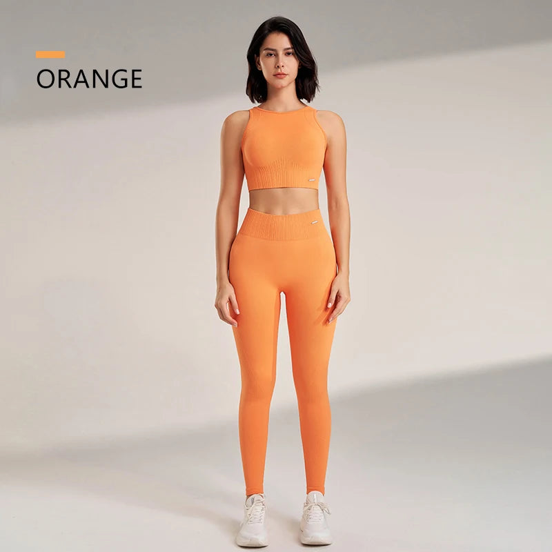 Conjunto de roupas de leggings de cintura alta e top, duas peças, sem costura, roupas de exercícios