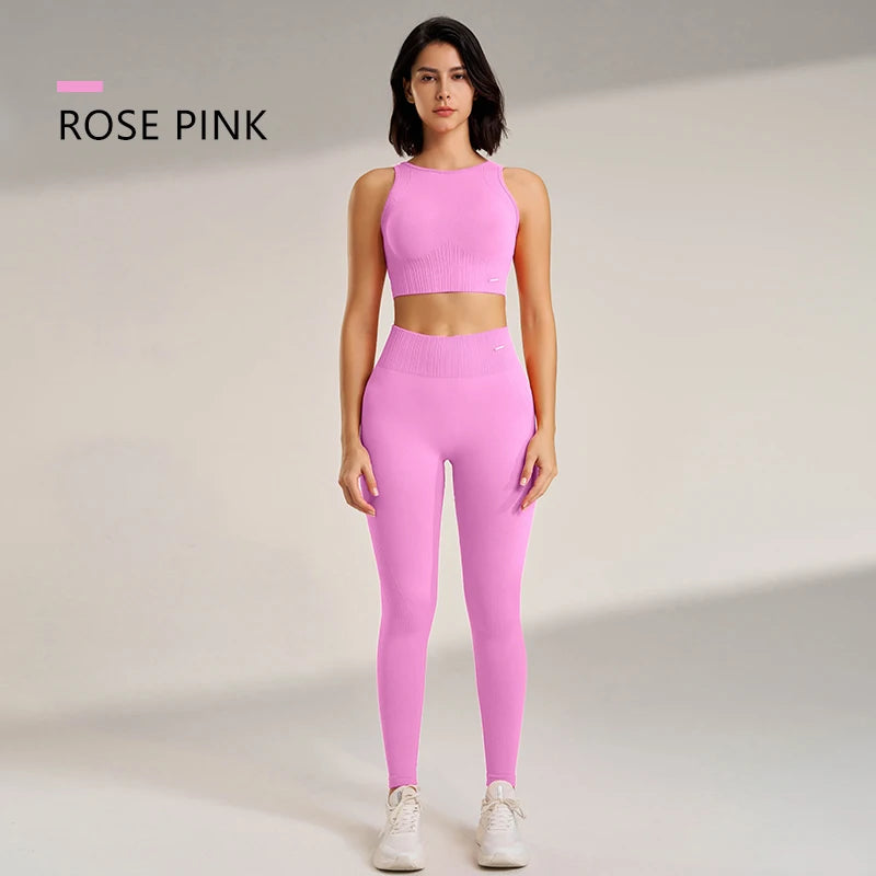 Conjunto de roupas de leggings de cintura alta e top, duas peças, sem costura, roupas de exercícios