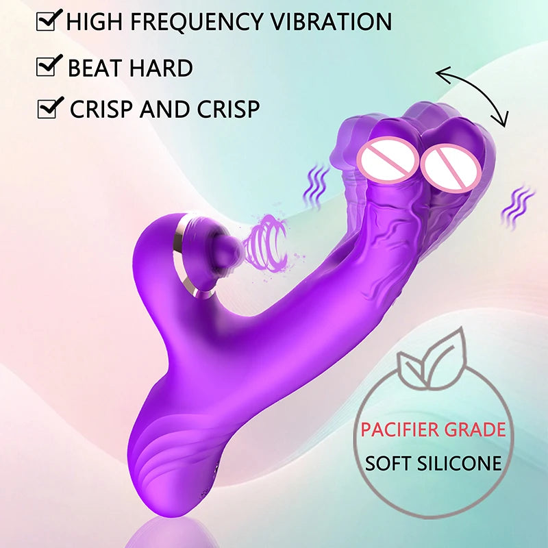 Vibrador Tapping Flapping Dildo Duplo para Mulheres Clitóris Clitóris Sugador Estimulador Poderoso Brinquedo Sexual Mulher Vibradores Coelho Feminino