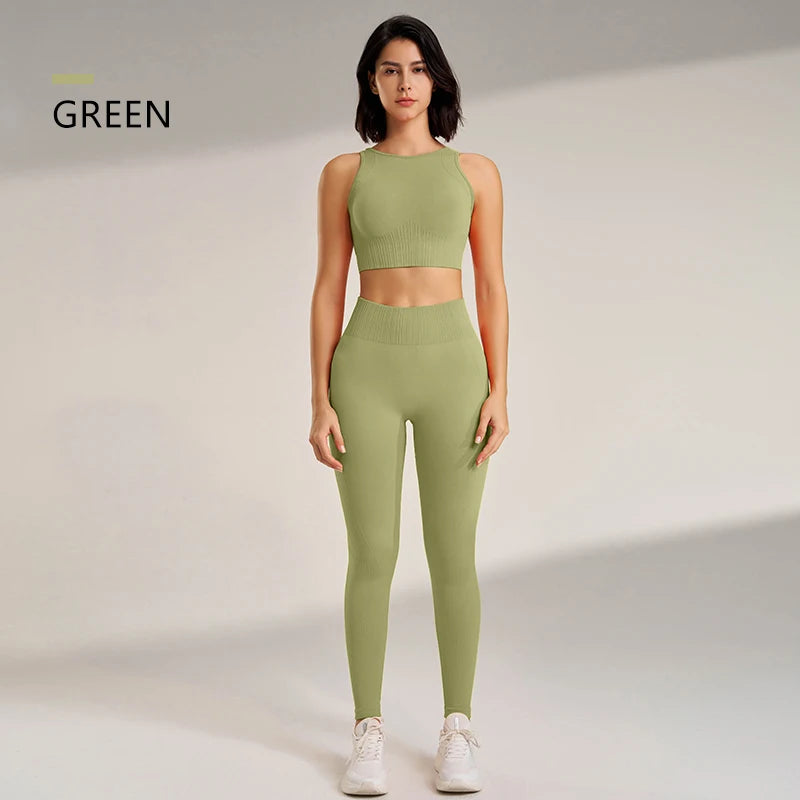 Conjunto de roupas de leggings de cintura alta e top, duas peças, sem costura, roupas de exercícios