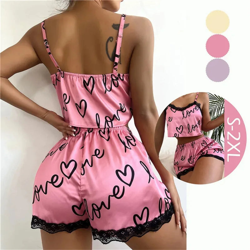 Conjunto de 2 peças de pijama feminino estampadas.