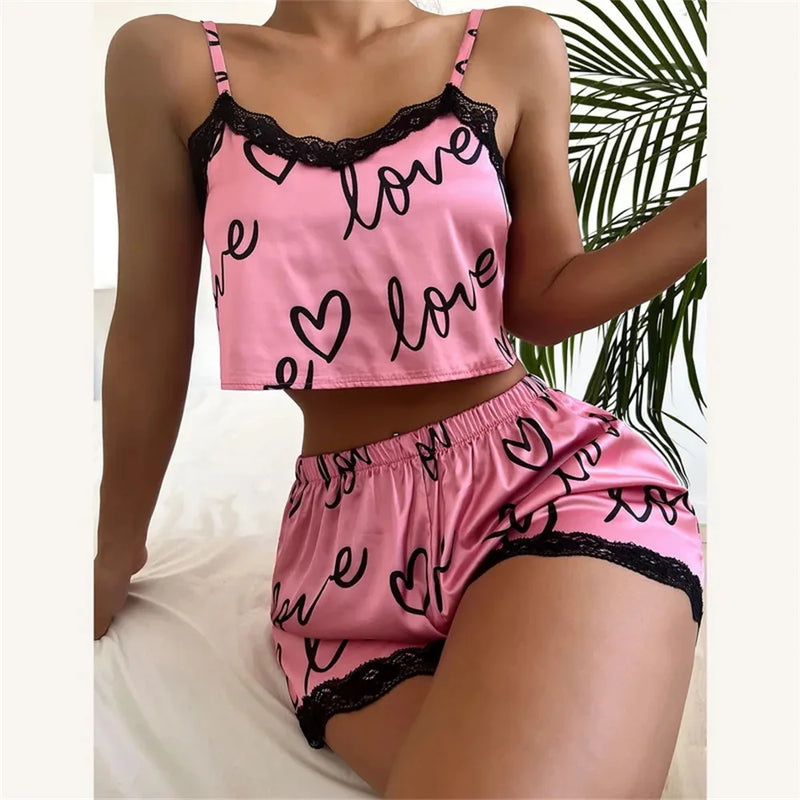 Conjunto de 2 peças de pijama feminino estampadas.